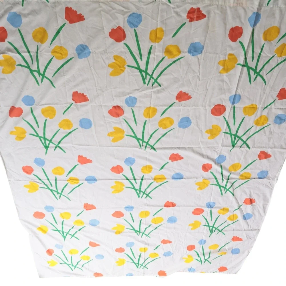 Vintage Marimekko Twin Flat Sheet Absract Floral Percale Bedding Finnish 69x92